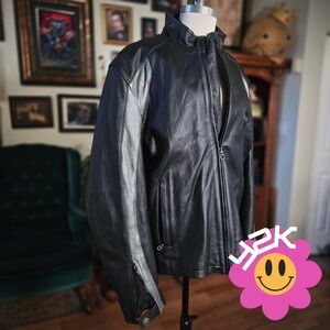 Vintage Y2K AXO Racing Leather Motorcycle Jacket Men's Black Motorcycle Riding